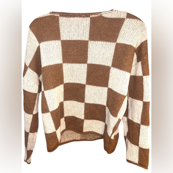 Blu Pepper Brown and Cream Checkered Sweater - Picture 3 of 3